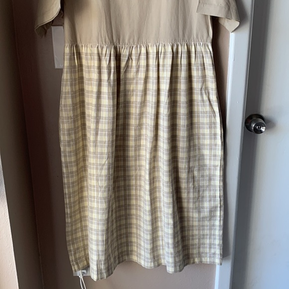 BECHAMEL Tan and Yellow Prairie Plaid Short Sleeve Midi Dress - Picture 7 of 7